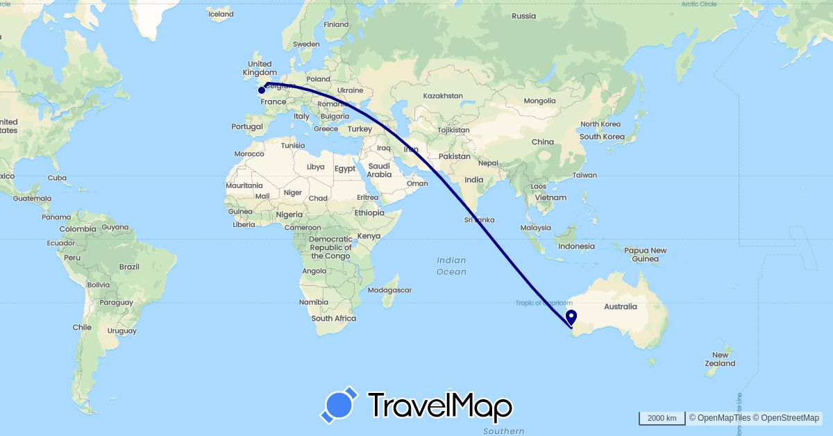 TravelMap itinerary: driving in Australia, United Kingdom, Guernsey (Europe, Oceania)